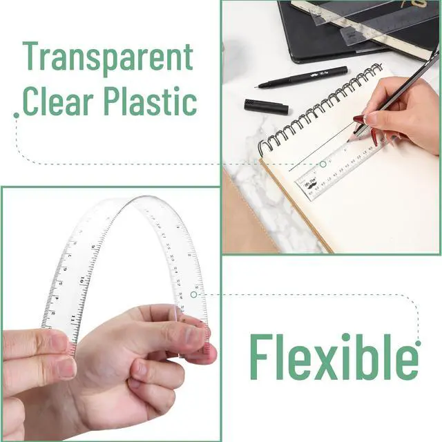 Alt view image 3 of 7 - Clear Ruler Set, 3 Pack, 6", 8" and 12 Inch, Easy-to-Read Markings | Scratch-Resistant Design, Durable Plastic Rulers for Crafting Office & School, School Supplies