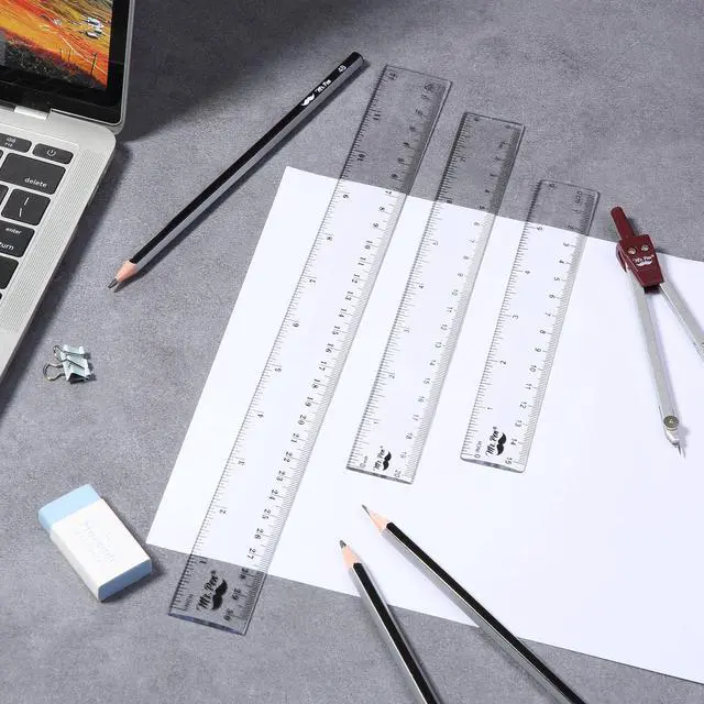 Alt view image 7 of 7 - Clear Ruler Set, 3 Pack, 6", 8" and 12 Inch, Easy-to-Read Markings | Scratch-Resistant Design, Durable Plastic Rulers for Crafting Office & School, School Supplies