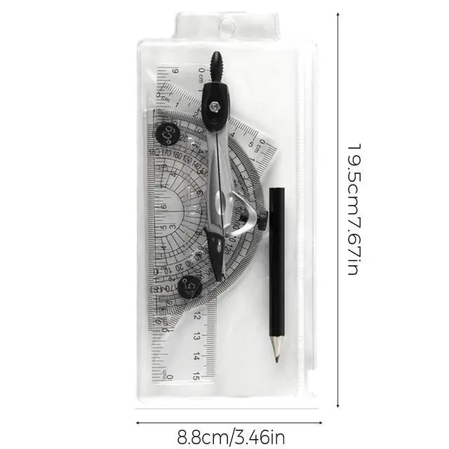 Alt view image 2 of 7 - Protractor and Compass Set with Rulers,Compass Geometry Drawing Tool Set | All-in-One Rulers Compass Kit for Students and Technical Drawing