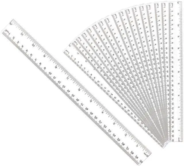 Main image of 30PCS Clear Ruler Plastic Rulers 12 Inch, with Inches and Metric for School Classroom, Home, or Office (Clear)