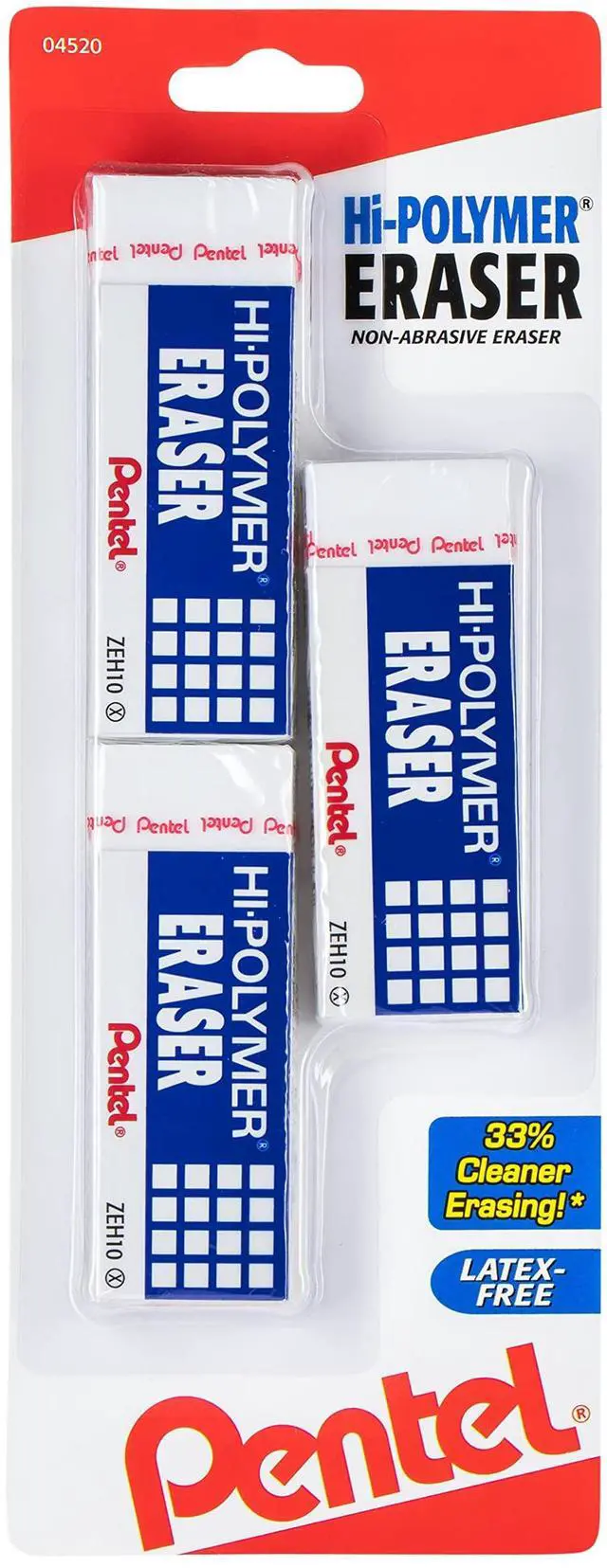 Main image of Hi-Polymer Block Eraser, Large, White, Pack of 3 (ZEH10BP3-K6)