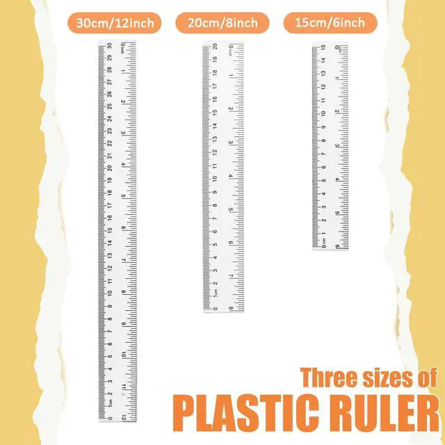 Alt view image 2 of 5 - 6-Pack Plastic Rulers - 6"/8"/12" Ruler Dual Scale, Flexible Ruler 30cm/20cm/15cm with Inch & Metric Markings Rulers for School & Office