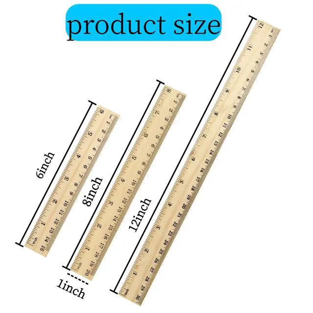 Alt view image 2 of 7 - 3 Pack Wooden Ruler Set, 6, 8, 12 Inch Rulers, High-Quality Metric Ruler, Easy to Read, mm, Sturdy and Durable Straight Edge for Drawing, Home, Office, Engineering