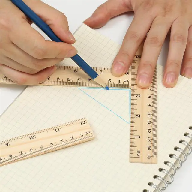 Alt view image 6 of 7 - 3 Pack Wooden Ruler Set, 6, 8, 12 Inch Rulers, High-Quality Metric Ruler, Easy to Read, mm, Sturdy and Durable Straight Edge for Drawing, Home, Office, Engineering