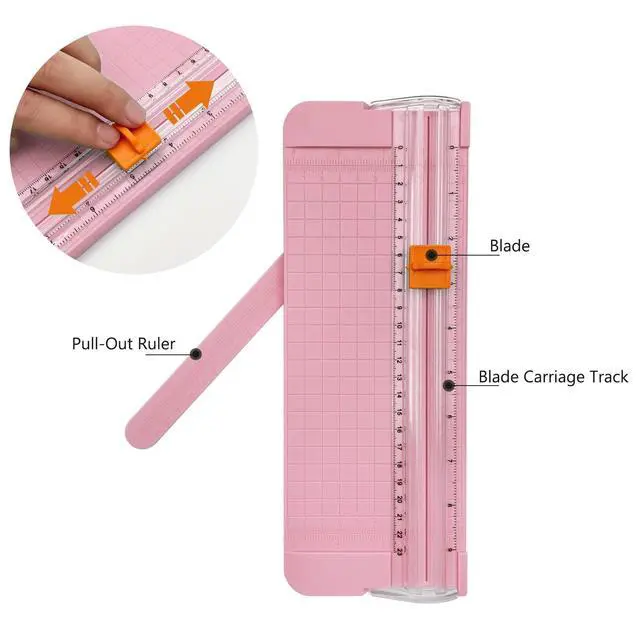 Alt view image 2 of 7 - Paper Cutter, A4 Paper Trimmer with Security Safeguard & Side Ruler Portable Straight Edge Cutter for Scrapbooking Craft Paper, Photos, Label, Cardstock (Pink)
