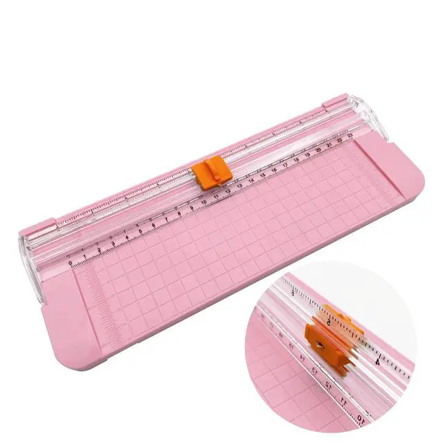Alt view image 5 of 7 - Paper Cutter, A4 Paper Trimmer with Security Safeguard & Side Ruler Portable Straight Edge Cutter for Scrapbooking Craft Paper, Photos, Label, Cardstock (Pink)