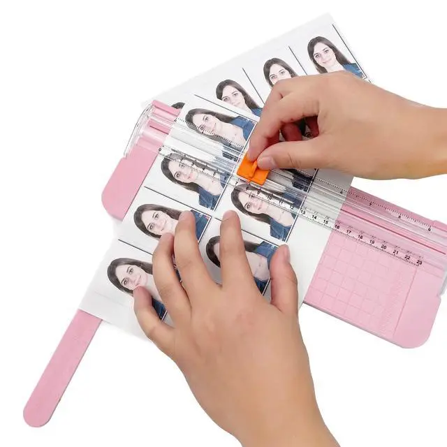 Alt view image 7 of 7 - Paper Cutter, A4 Paper Trimmer with Security Safeguard & Side Ruler Portable Straight Edge Cutter for Scrapbooking Craft Paper, Photos, Label, Cardstock (Pink)