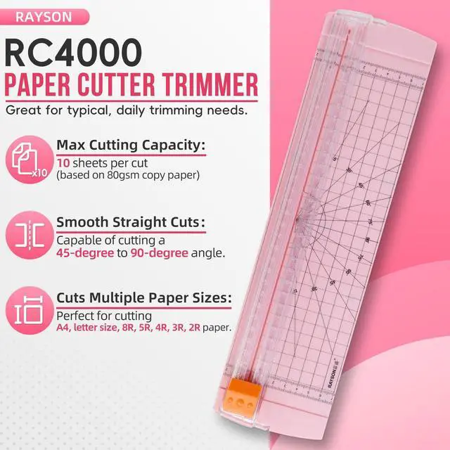 Alt view image 2 of 7 - Paper Cutter Trimmer, A4 Size, 12" Craft Cutter, Light Pink | A4 12" paper trimmer for coupons, craft paper, photos and DIY projects; compact light pink design.