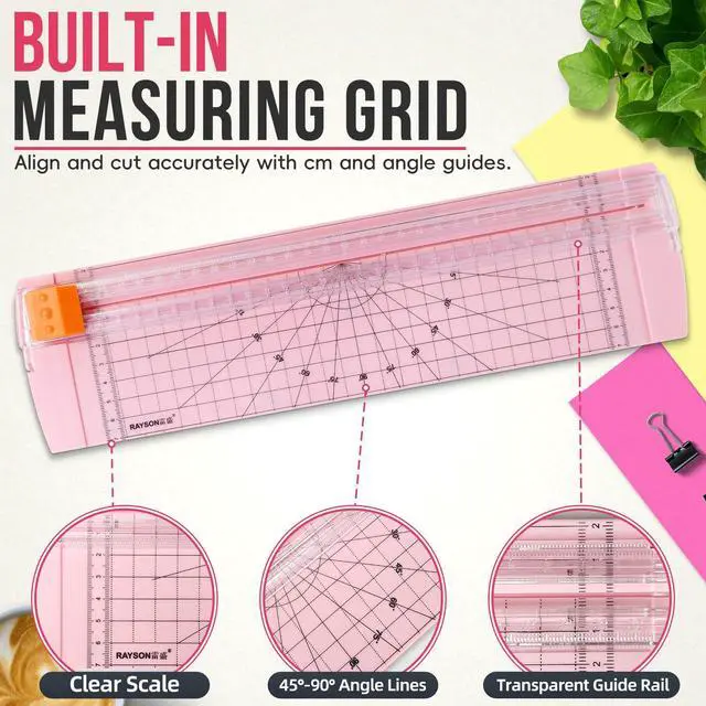Alt view image 3 of 7 - Paper Cutter Trimmer, A4 Size, 12" Craft Cutter, Light Pink | A4 12" paper trimmer for coupons, craft paper, photos and DIY projects; compact light pink design.
