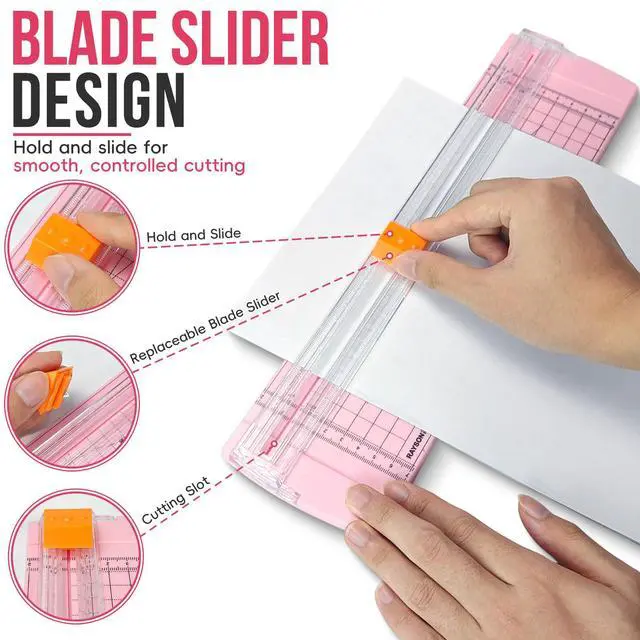 Alt view image 4 of 7 - Paper Cutter Trimmer, A4 Size, 12" Craft Cutter, Light Pink | A4 12" paper trimmer for coupons, craft paper, photos and DIY projects; compact light pink design.