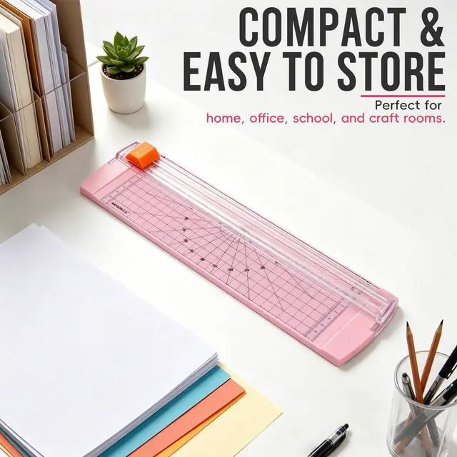 Alt view image 6 of 7 - Paper Cutter Trimmer, A4 Size, 12" Craft Cutter, Light Pink | A4 12" paper trimmer for coupons, craft paper, photos and DIY projects; compact light pink design.