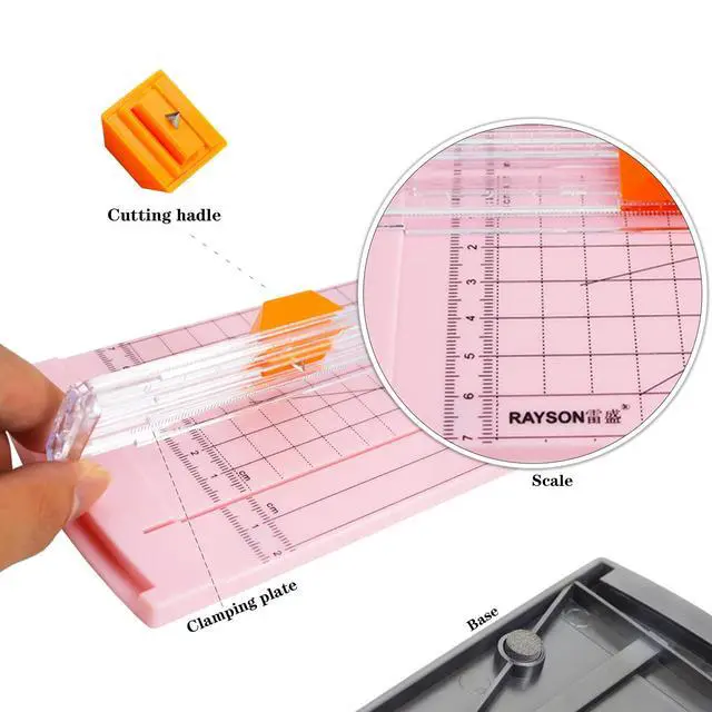 Alt view image 7 of 7 - Paper Cutter Trimmer, A4 Size, 12" Craft Cutter, Light Pink | A4 12" paper trimmer for coupons, craft paper, photos and DIY projects; compact light pink design.