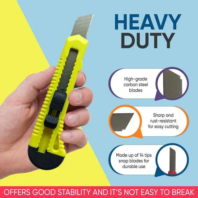 Alt view image 3 of 7 - Bulk Utility Knives, Retractable Box Cutter for Cartons, Cardboard and Boxes, 18mm Wider Razor Sharp Blade, Smooth Mechanism, Perfect for Office and Home Use, 10 Pack, Mix Color
