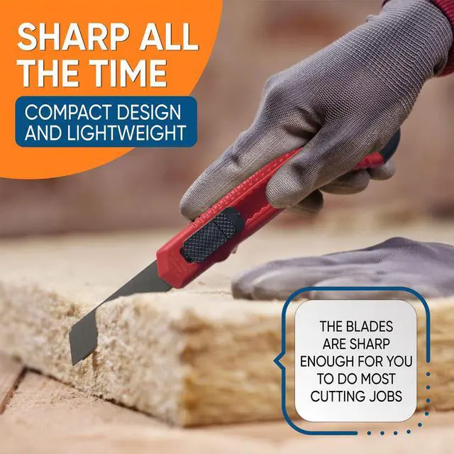 Alt view image 4 of 7 - Bulk Utility Knives, Retractable Box Cutter for Cartons, Cardboard and Boxes, 18mm Wider Razor Sharp Blade, Smooth Mechanism, Perfect for Office and Home Use, 10 Pack, Mix Color