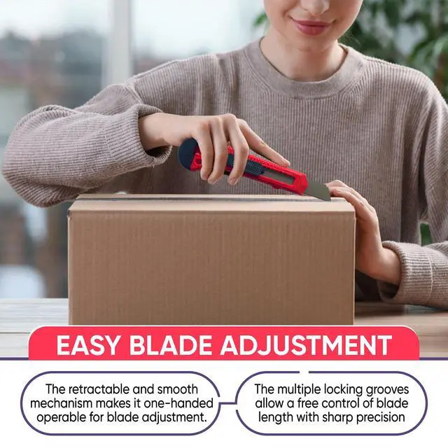 Alt view image 6 of 7 - Bulk Utility Knives, Retractable Box Cutter for Cartons, Cardboard and Boxes, 18mm Wider Razor Sharp Blade, Smooth Mechanism, Perfect for Office and Home Use, 10 Pack, Mix Color