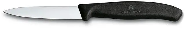 Main image of Swiss Classic 3.25" Paring Knife, Straight Edge Spear Point | Indispensable vegetable knife with a black ergonomic non-slip handle, NSF approved and dishwasher safe kitchen cutlery