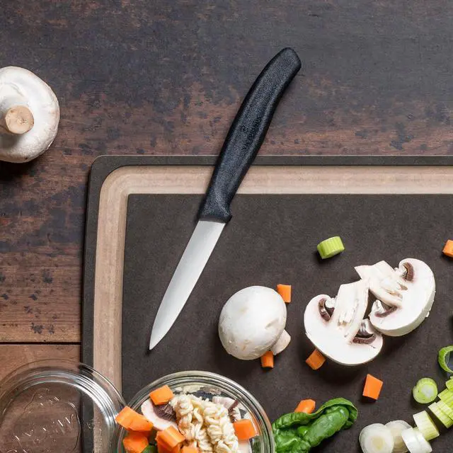 Alt view image 3 of 4 - Swiss Classic 3.25" Paring Knife, Straight Edge Spear Point | Indispensable vegetable knife with a black ergonomic non-slip handle, NSF approved and dishwasher safe kitchen cutlery