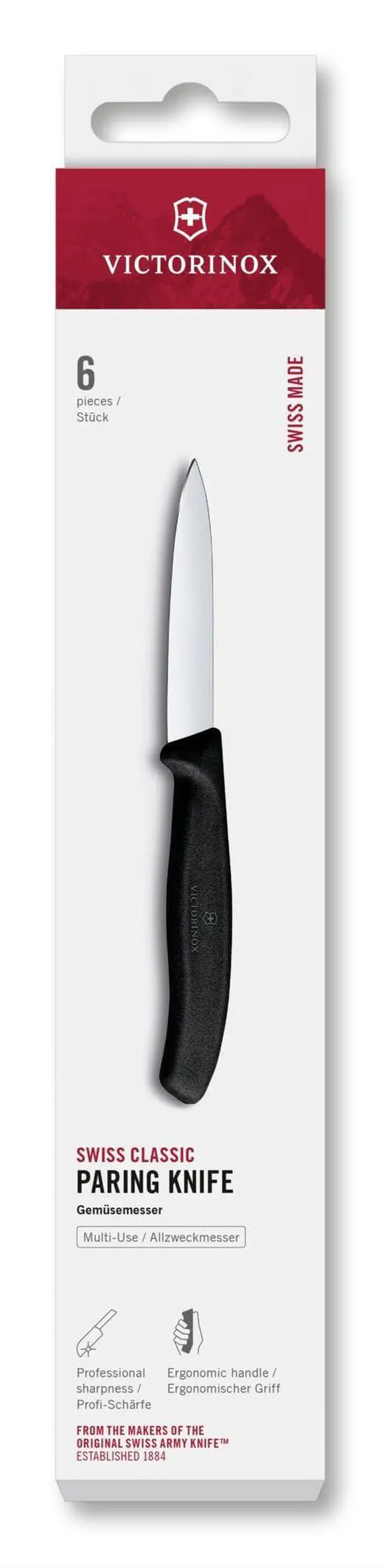 Alt view image 4 of 4 - Swiss Classic 3.25" Paring Knife, Straight Edge Spear Point | Indispensable vegetable knife with a black ergonomic non-slip handle, NSF approved and dishwasher safe kitchen cutlery
