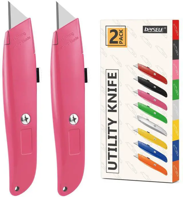 Main image of 2 Pack Box Cutter Retractable, Ergonomic Razor Blades Utility Knife | Ergonomic Razor Knives for Packages, Crafts, Tape and Leather; PVC Pipe Cutter for Home, Office, Shop and DIY Projects