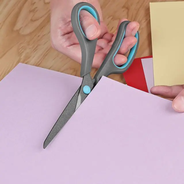 Alt view image 2 of 7 - Teflon Coating Scissors, Stainless Steel Blades, Soft Grip Handle, Suitable for Households,Offices and Schools, All Purpose, Blue/Grey, 21.5 cm