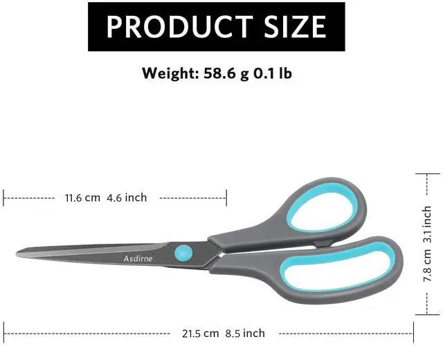 Alt view image 5 of 7 - Teflon Coating Scissors, Stainless Steel Blades, Soft Grip Handle, Suitable for Households,Offices and Schools, All Purpose, Blue/Grey, 21.5 cm