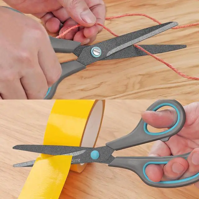 Alt view image 6 of 7 - Teflon Coating Scissors, Stainless Steel Blades, Soft Grip Handle, Suitable for Households,Offices and Schools, All Purpose, Blue/Grey, 21.5 cm