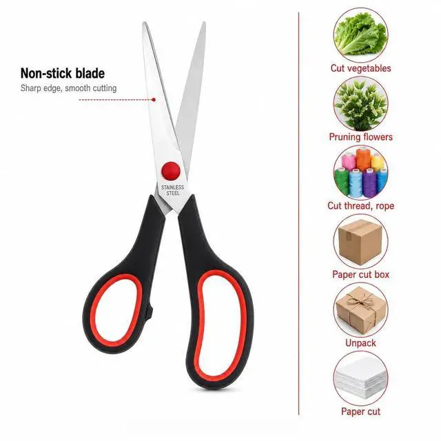 Alt view image 2 of 7 - Office Scissors Set, 2 Pack 8" All Purpose Scissors, Ruler & Utility Knife | Sharp Multipurpose Cutting Kit with Soft Grip, Steel Ruler & Retractable Blade for Craft, Paper, Office, Mail & Packaging