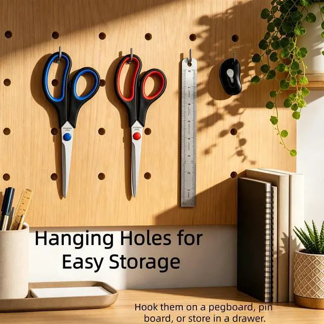 Alt view image 6 of 7 - Office Scissors Set, 2 Pack 8" All Purpose Scissors, Ruler & Utility Knife | Sharp Multipurpose Cutting Kit with Soft Grip, Steel Ruler & Retractable Blade for Craft, Paper, Office, Mail & Packaging