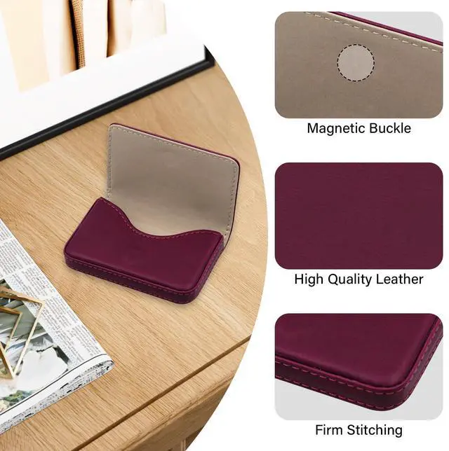 Alt view image 2 of 7 - Business Credit Card Holders, Magnetic Sealing Anti Drop, PU Leather Debit Card Protector Organizer Case (Maroon Red)