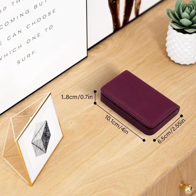 Alt view image 4 of 7 - Business Credit Card Holders, Magnetic Sealing Anti Drop, PU Leather Debit Card Protector Organizer Case (Maroon Red)