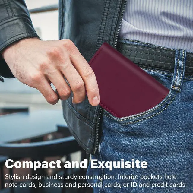 Alt view image 5 of 7 - Business Credit Card Holders, Magnetic Sealing Anti Drop, PU Leather Debit Card Protector Organizer Case (Maroon Red)