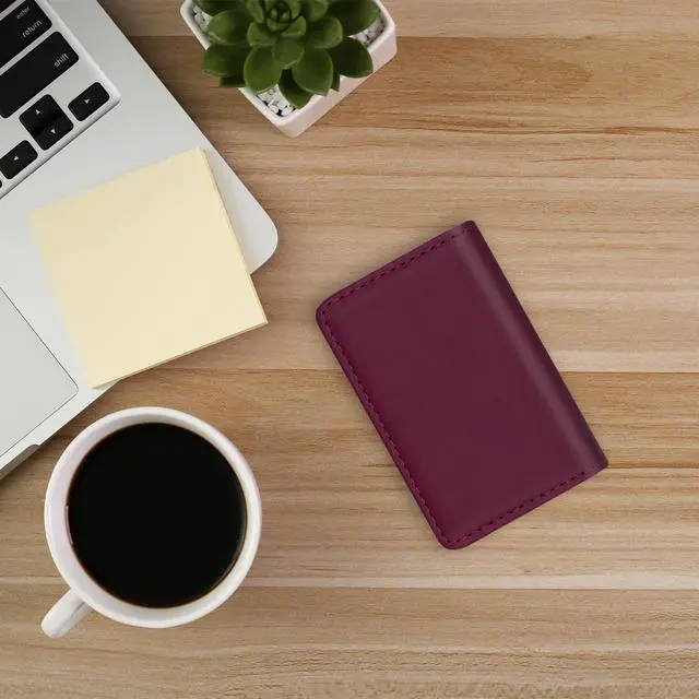 Alt view image 6 of 7 - Business Credit Card Holders, Magnetic Sealing Anti Drop, PU Leather Debit Card Protector Organizer Case (Maroon Red)