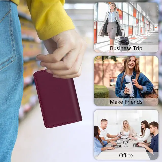 Alt view image 7 of 7 - Business Credit Card Holders, Magnetic Sealing Anti Drop, PU Leather Debit Card Protector Organizer Case (Maroon Red)
