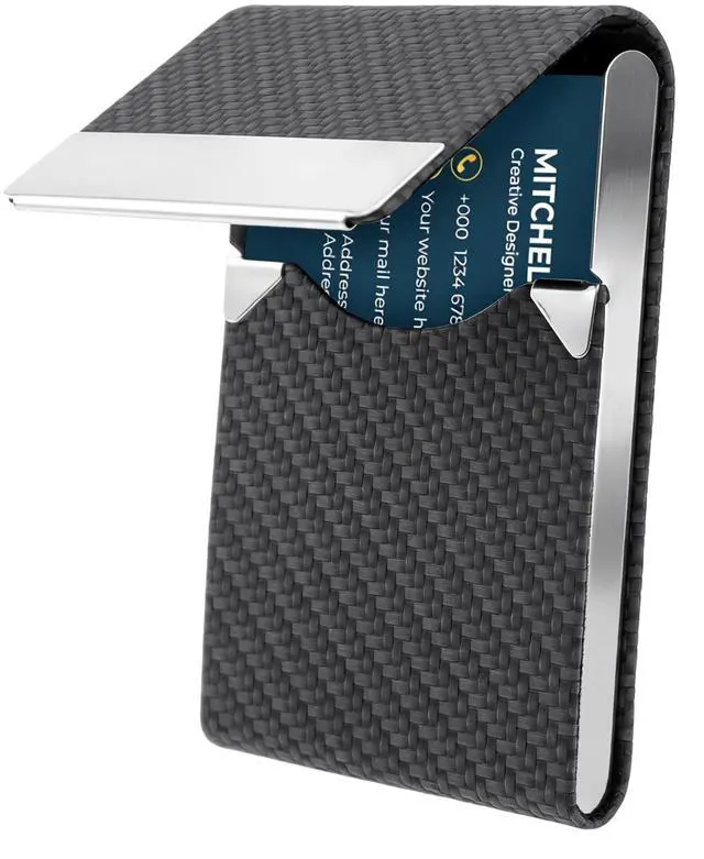 Main image of Business Card Holder, Weave Pattern Leather Name Card Holder Slim Metal Magnetic Flap Pocket Business Card Case for Women and Men
