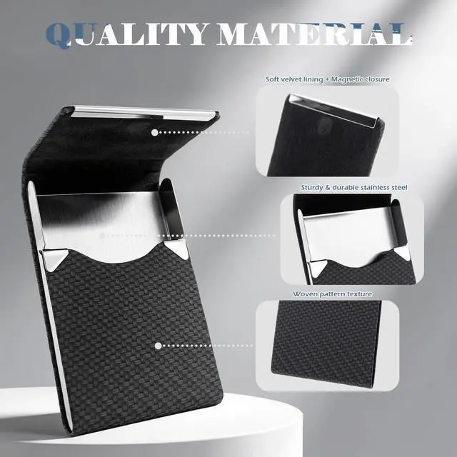 Alt view image 2 of 7 - Business Card Holder, Weave Pattern Leather Name Card Holder Slim Metal Magnetic Flap Pocket Business Card Case for Women and Men