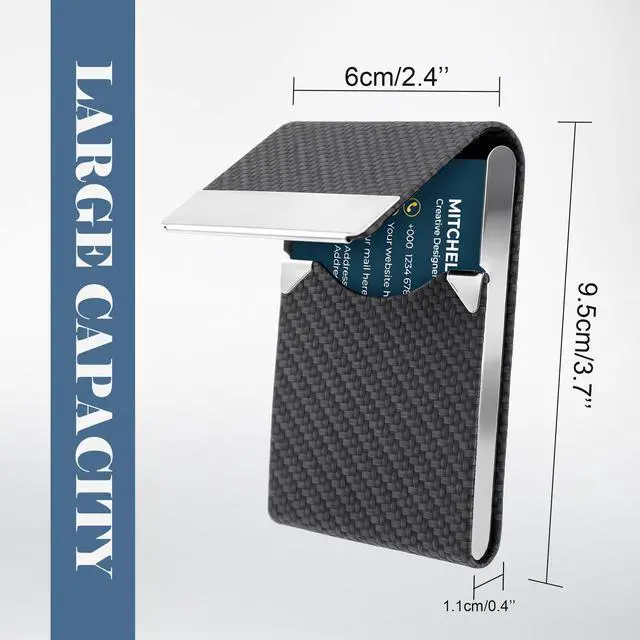 Alt view image 3 of 7 - Business Card Holder, Weave Pattern Leather Name Card Holder Slim Metal Magnetic Flap Pocket Business Card Case for Women and Men