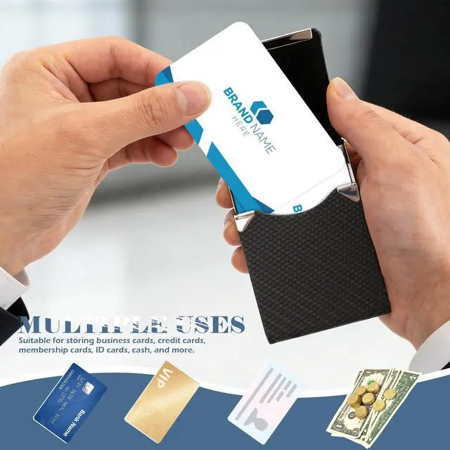 Alt view image 5 of 7 - Business Card Holder, Weave Pattern Leather Name Card Holder Slim Metal Magnetic Flap Pocket Business Card Case for Women and Men