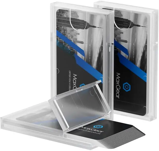 Main image of Plastic Business Card Holder 3 Pack | Slim Portable Clear Business Card Case for Men & Women, Lightweight Professional Card Holder, 3.9 x 2.5 x 0.4 inches
