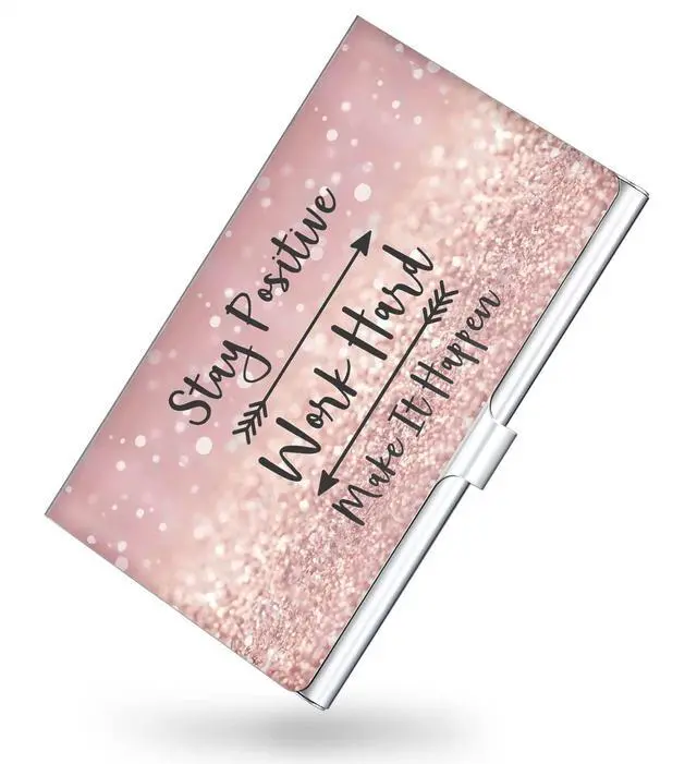 Main image of Business Card HolderColor Printing Men's and Women's Business Card CaseUltra-thin Metal Business Card OrganizerCarry-on Pocket Wallet Business Card Holder,Pink letters