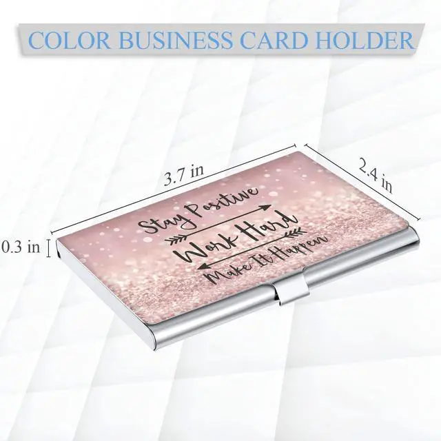 Alt view image 2 of 6 - Business Card HolderColor Printing Men's and Women's Business Card CaseUltra-thin Metal Business Card OrganizerCarry-on Pocket Wallet Business Card Holder,Pink letters