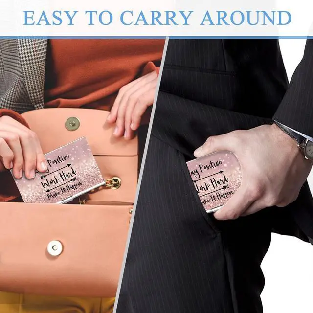 Alt view image 6 of 6 - Business Card HolderColor Printing Men's and Women's Business Card CaseUltra-thin Metal Business Card OrganizerCarry-on Pocket Wallet Business Card Holder,Pink letters