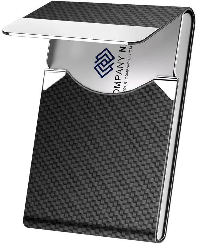 Main image of Business Card Holder, Metal Slim Business Card Case, Pocket Card Holder for Women or Men, PU Leather Business Card Holder Case RFID Blocking Name Card Holder with Magnetic Closure, Black Carbon