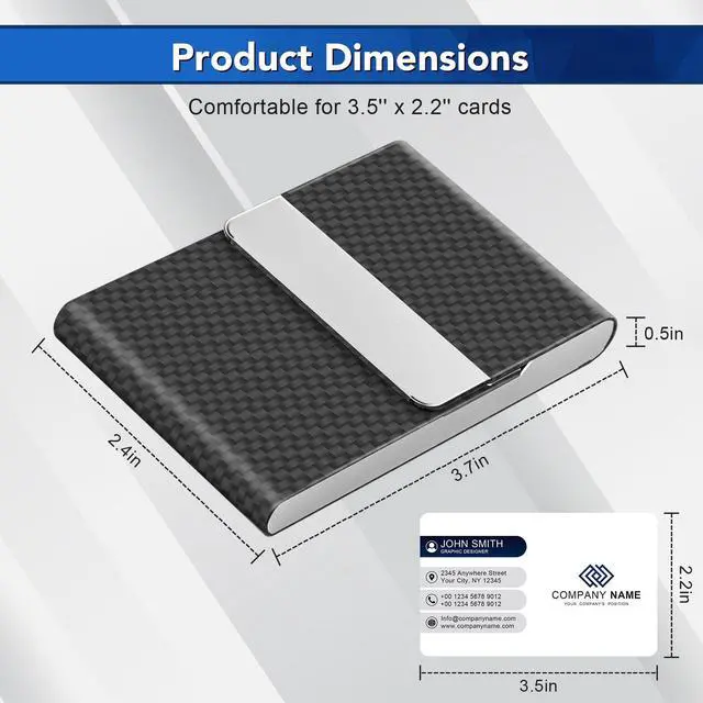 Alt view image 6 of 7 - Business Card Holder, Metal Slim Business Card Case, Pocket Card Holder for Women or Men, PU Leather Business Card Holder Case RFID Blocking Name Card Holder with Magnetic Closure, Black Carbon