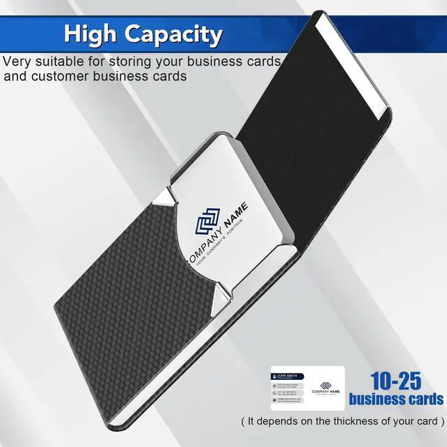 Alt view image 5 of 7 - Business Card Holder, Metal Slim Business Card Case, Pocket Card Holder for Women or Men, PU Leather Business Card Holder Case RFID Blocking Name Card Holder with Magnetic Closure, Black Carbon
