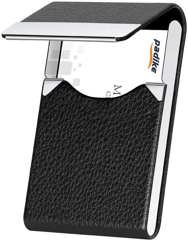 Main image of Professional Business Card Holder PU Leather Business Card Case Name Card Holder Slim Metal Pocket Card Holder with Magnetic Shut (Black)