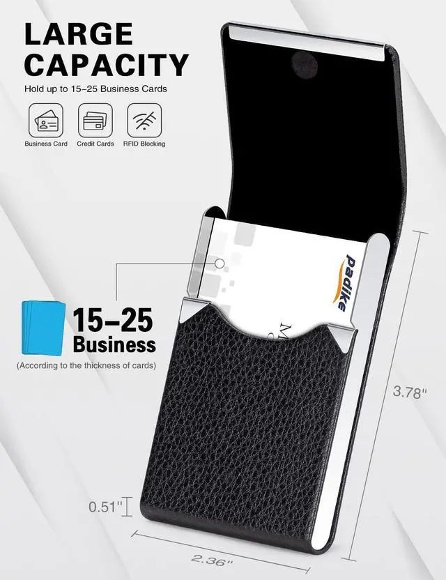 Alt view image 4 of 6 - Professional Business Card Holder PU Leather Business Card Case Name Card Holder Slim Metal Pocket Card Holder with Magnetic Shut (Black)