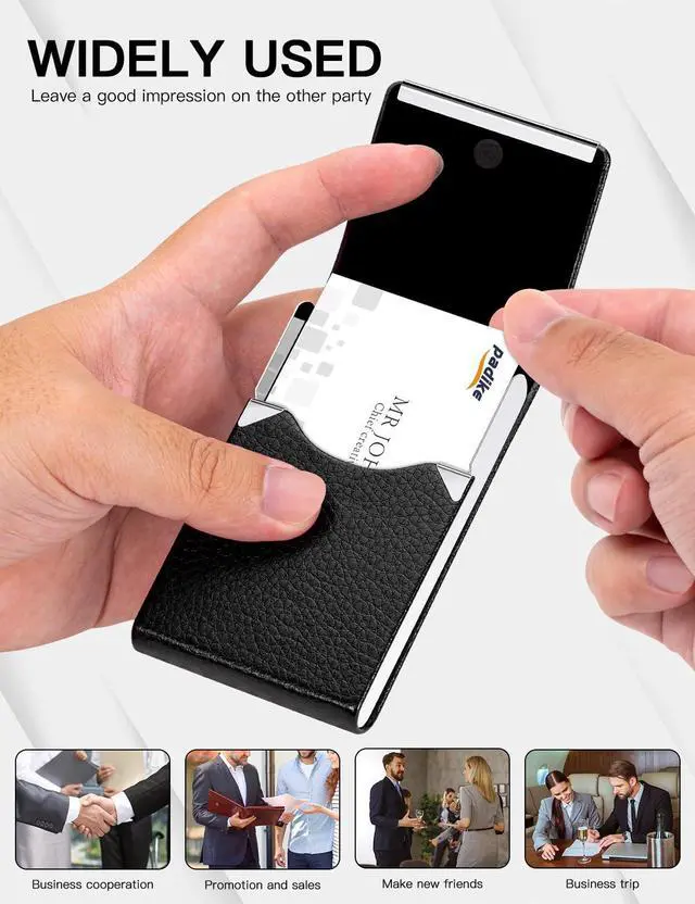 Alt view image 5 of 6 - Professional Business Card Holder PU Leather Business Card Case Name Card Holder Slim Metal Pocket Card Holder with Magnetic Shut (Black)