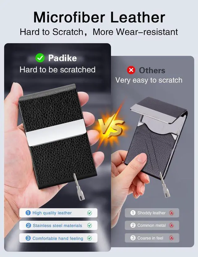 Alt view image 3 of 6 - Professional Business Card Holder PU Leather Business Card Case Name Card Holder Slim Metal Pocket Card Holder with Magnetic Shut (Black)
