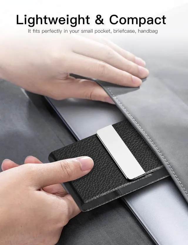 Alt view image 6 of 6 - Professional Business Card Holder PU Leather Business Card Case Name Card Holder Slim Metal Pocket Card Holder with Magnetic Shut (Black)