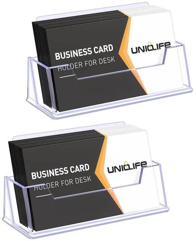 Main image of 2 Pack Acrylic Business Card Holder for Desk, 60 Card Capacity | 1 Slot Clear Business Card Display Stand for Men Women Desktop Business Card Organizer Card Stand for Office Home Exhibition